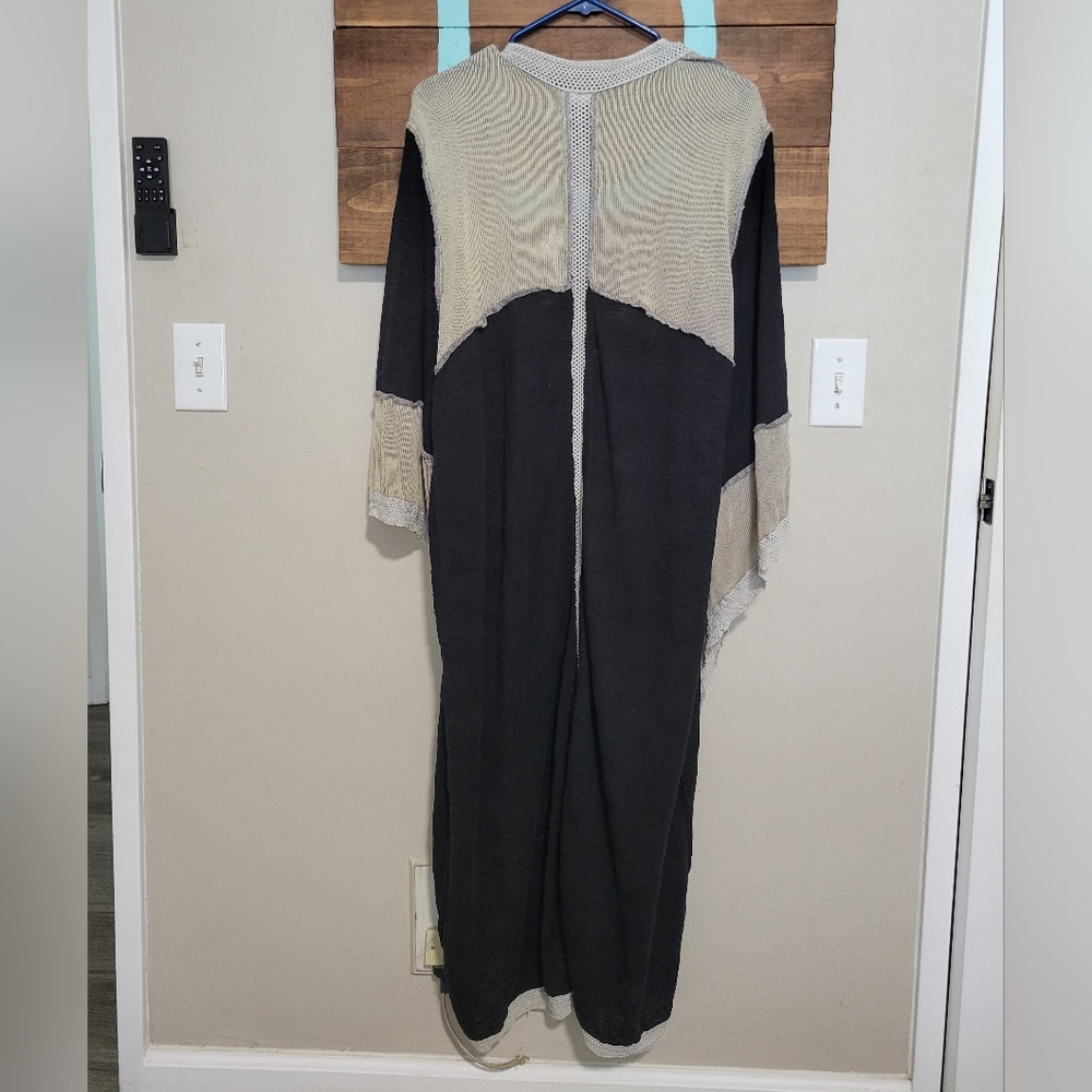 POL Black/Taupe Mixed Media Oversized High Low Duster Bohemian Cardigan Size M - Picture 3 of 7